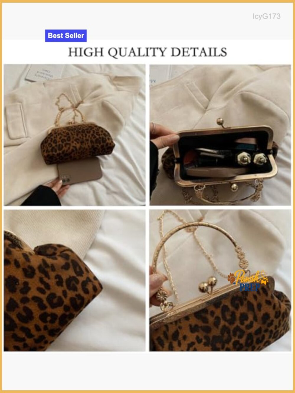Faux Suede Kiss Lock Evening Clutch Purse with Chain Shoulder Strap - Picture 5 of 7